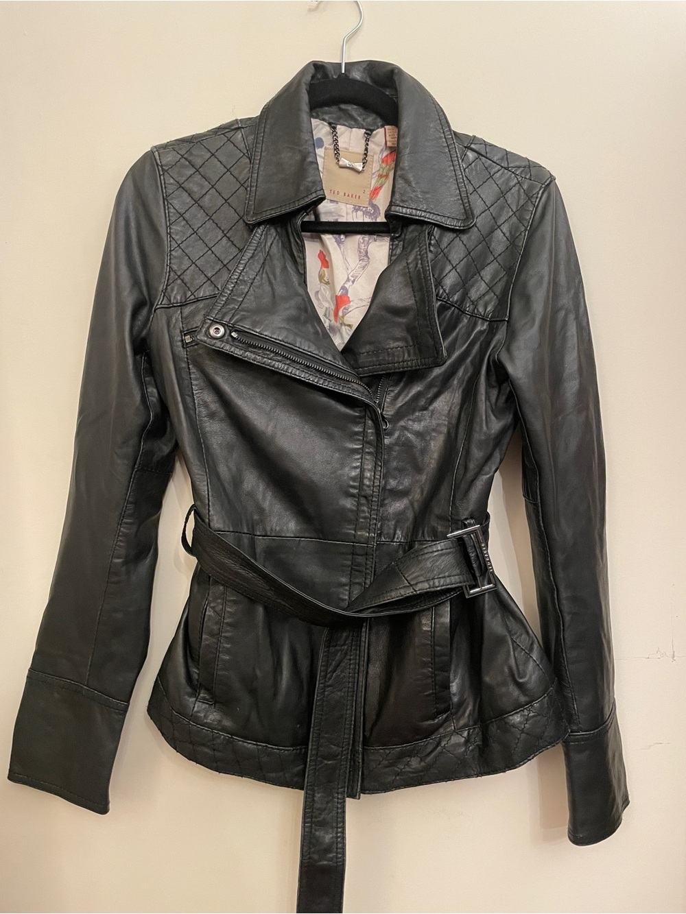 Ted Baker Women's Black Leather Jacket Size XS